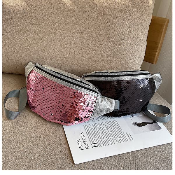 Vår/sommar ny crossbody bröstväska mode paljetter dam midjeväska silver