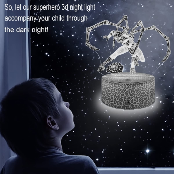 Kids Night Light Superhero 3D-lampa för pojkar Presenter med Smart