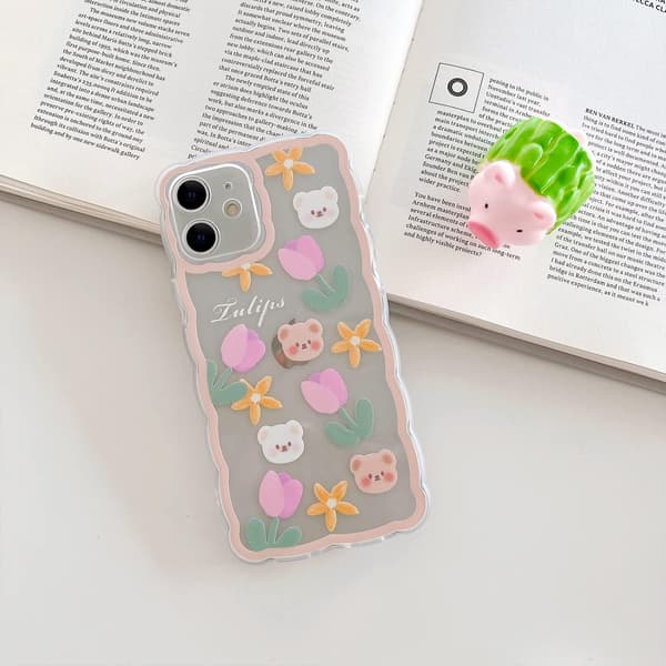 Kompatibel med iPhone 12 Cover Gennemsigtig Sød Blomsterbjørn