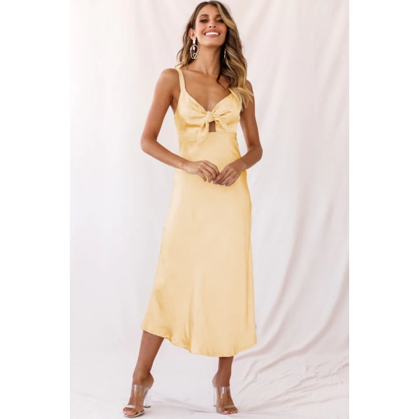 Zipper Stropper Bind Buste Cocktail Midi Kjole (Hudfarvet XXL)