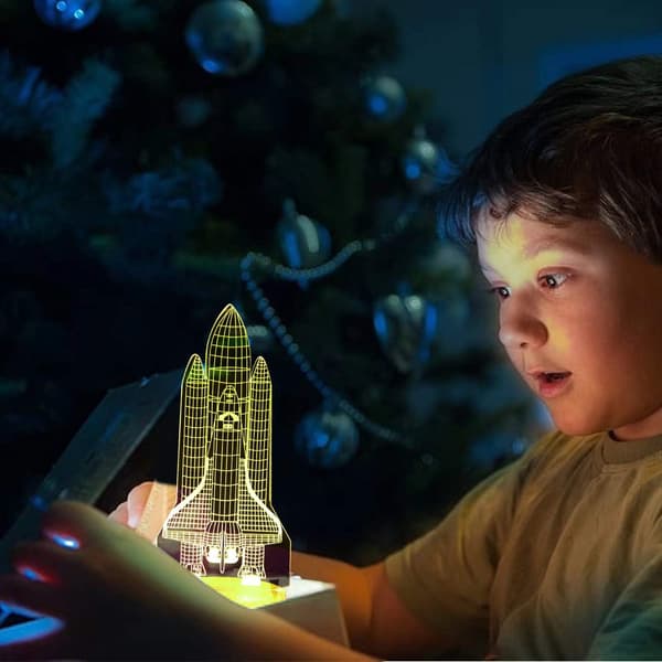 Rakett 3D Illusionslampe Nattlys for Barn, Rakett Leke for Gutter, 7 År Gutter Bursdagsgave