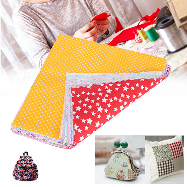 Stoff til quilting i 50 farger, bomullstrykk, DIY håndlagde sytilbehør 25 x 25 cm
