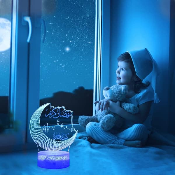 Måne 3D Natlampe, Dynamiske RGB Farver Skiftende 3D Illusion Lampe