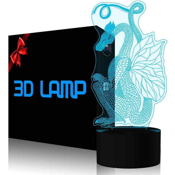 Dragon 3D LED nattlampa touch bordsskiva optisk illusion