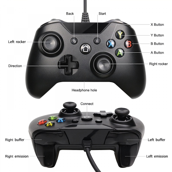 Kablet kontroller for Xbox One, USB-kontroller, Xbox One, Xbo Black 2