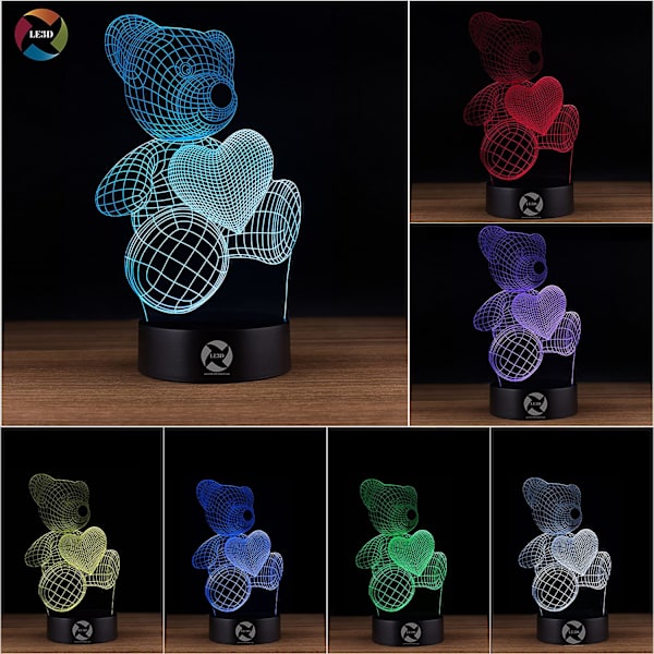 3D Optisk Illusions Natlampe - 7 LED Farveskiftende Lampe