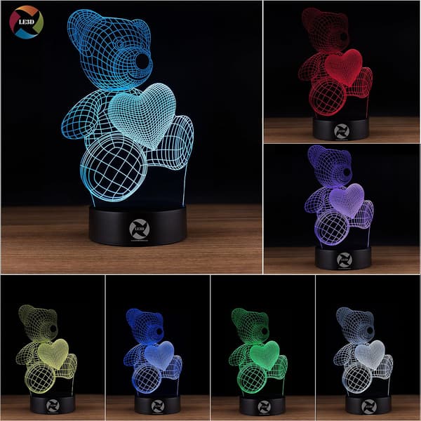 3D Optisk Illusjon Nattlys - 7 LED Fargeskiftende Lampe