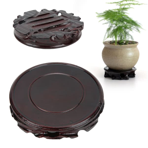 Rund trebase multifunksjonell retro utskjæring elegant tre displaystativ for hjemmedekorasjon gaveInner diameter 12 høyde 2,5 cm