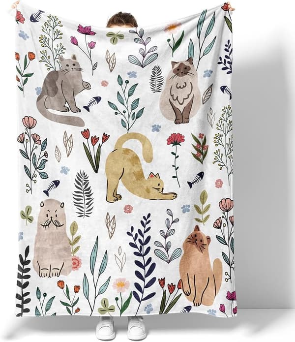 Katte-tema flanneltæppe - Ideelt valg for katteelskere, blødt plys fleecetæppe til seng, stol og sofa, 50\" X 60\"