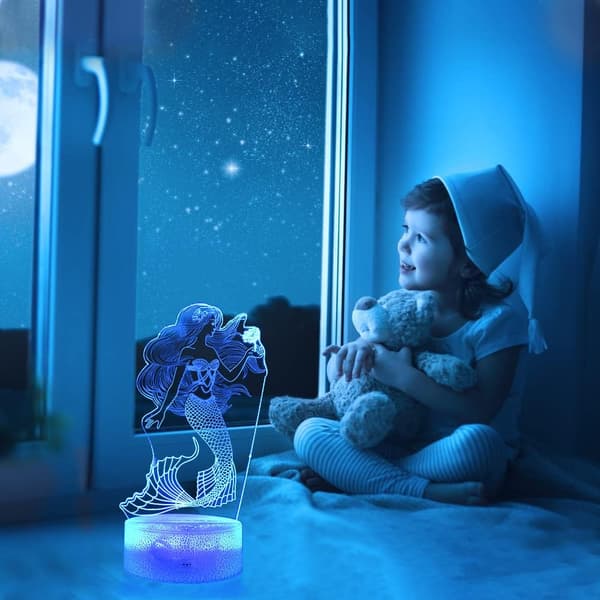 Havfrue 3D Natlampe, Dynamiske RGB Farver Skiftende 3D Illus