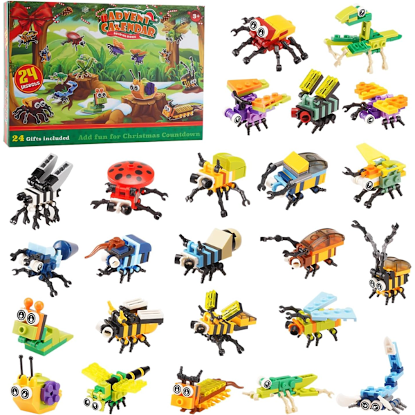 Animal Insect Advent Calendar 2024 Mini Building Block Set,Creative Toy Model, A Total of 24 Insect Building Kits, Gifts for, Kids, Boys and Girls