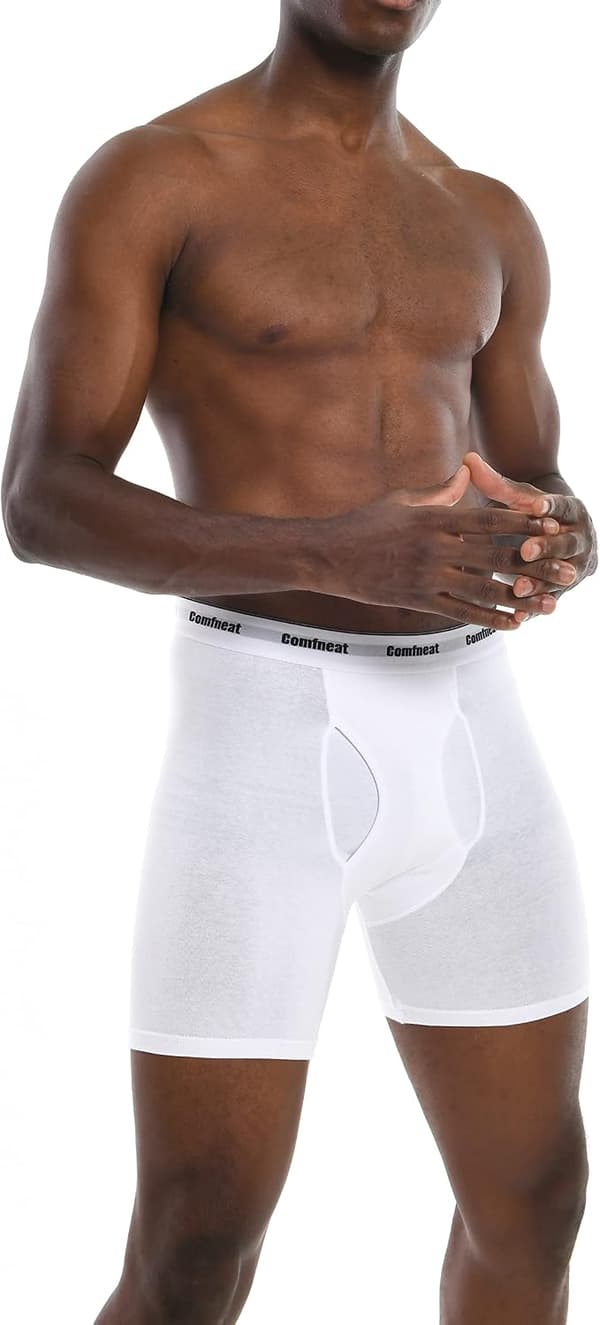 Herre 6-pakning Boxer Briefs Bløde Åndbare Undertøj S-XXL Open Fly All White Pack-6 XX-Large