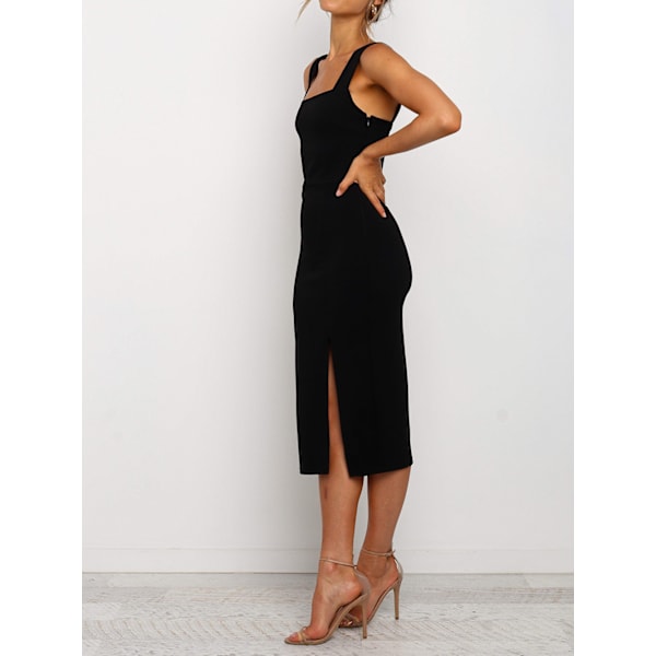 Split Thigh Tank Kjole Bodycon Festkjoler (Sort M)