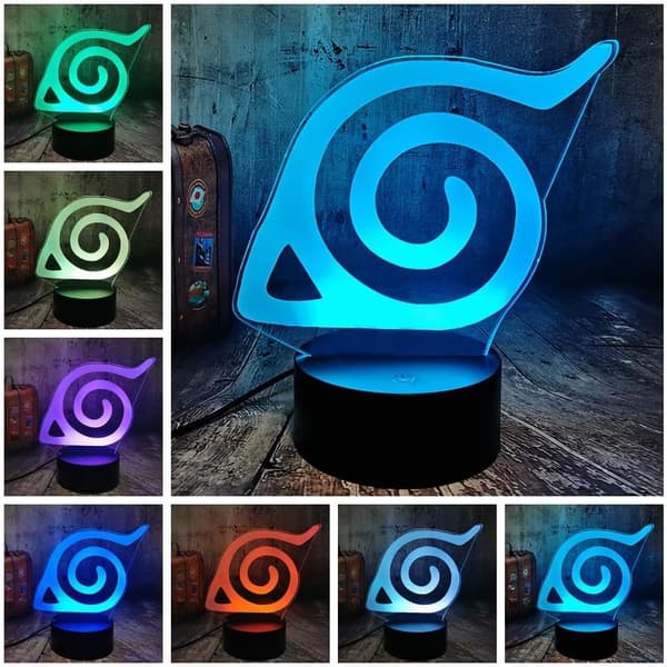 3D LED Natlampe Naruto Konoha Logo Farverig Natlampe fo