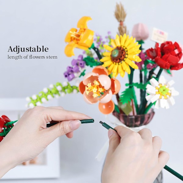 Mini-Lego Blombukett Byggset, Konstgjorda Blommor, DIY Unik Dekoration Hem, 547 Stycken Botanisk Kollektion för Barnpresent