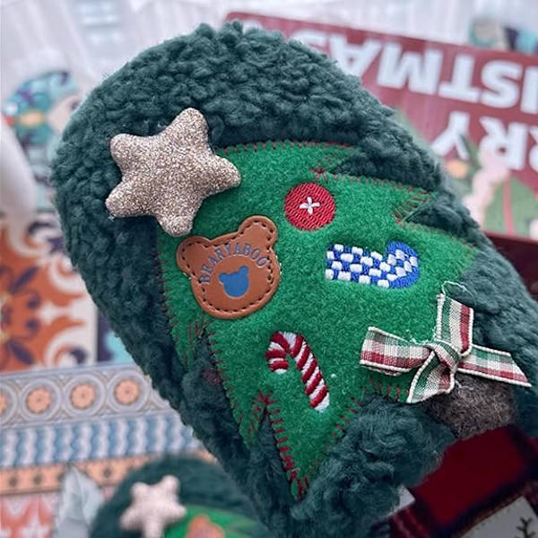 Jultomtestofflor för kvinnor med bågstöd Minnesskum Hushållsskor för damer med gummisula Vinter inomhus tofflor Julgran broderad Green 39/40