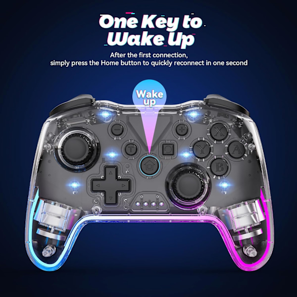 Trådlös Switch Pro-kontroller för Nintendo Switch-kontroller/Lite/OLED/Windows/iOS/Android, 7-färgad justerbar RGB-belysning Switch Remote Gamepad med