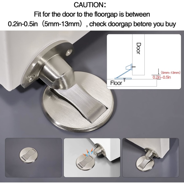 Golvmonterad magnetdörrstopp - Osynlig magnetisk dörrstopp, magneter dörrstopp väggstöd håller öppen dörrstopp, med 3M-lim utan borrning, för Ho Silver