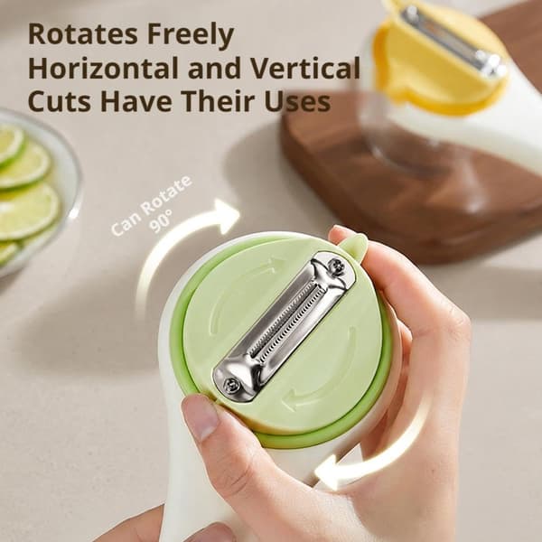 Grön dubbelsidig fruktskalare i rostfritt stål med förvaringslåda green