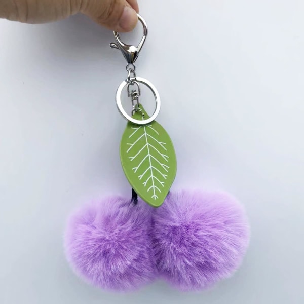 Pom Pom Nøkkelring Kunstig Pels Ball Nøkkelringer Fluffy Tote Anheng Bil Veske Sjarme Cherry Purple Blue