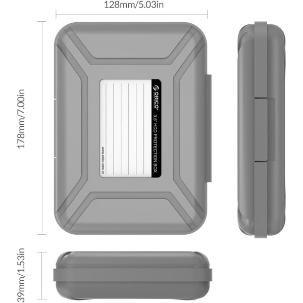 5 pakker 3,5 tommers harddiskveske beskyttende boks oppbevaringsveske deksel organisering skall for støtsikkert stikksikkert og støvtett for grå-PHI-5S