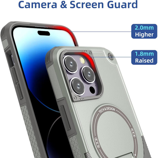Magnetisk iPhone-etui med Stativ, Kompatibel med MagSafe, Robust Indbygget Støttefod, Militær Grade Støddæmpning til iPhone Grey iPhone 13 Pro