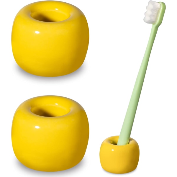 Slank Mini Keramik Tandbørsteholder Stativ til Badeværelse Forfængelighed Bordplader (Gul 2-pak) 2Yellow