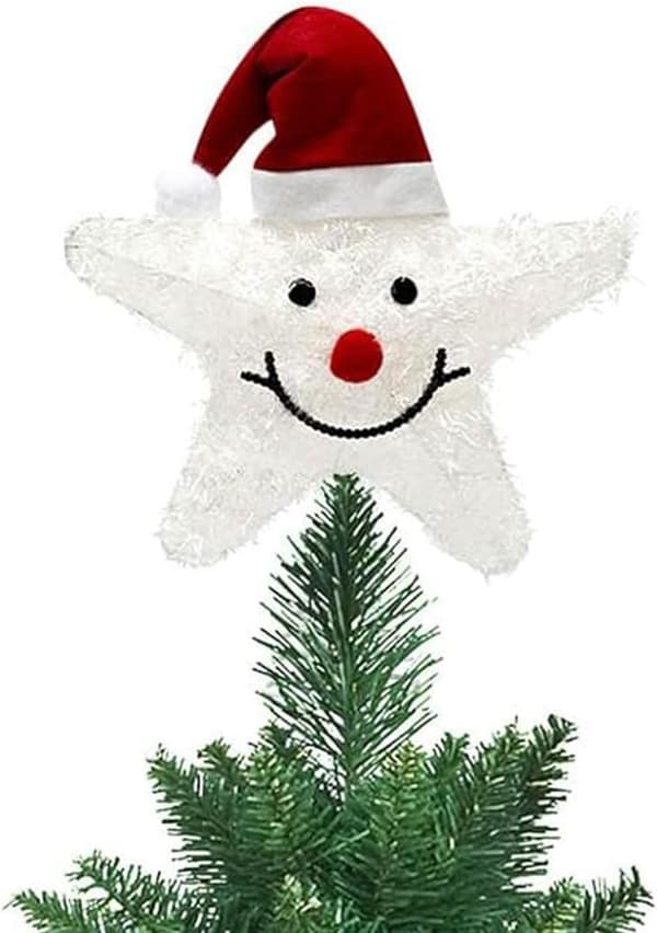 LED Lysende Smilende Ansigt Stjerne Juletræstop - Festlig Hat Design, Skinnende Julepynt til Julehjemindretning