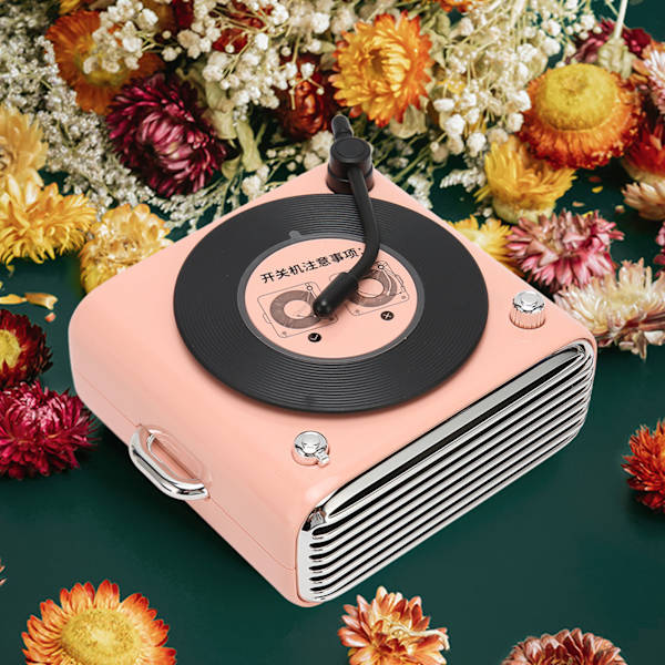 Bluetooth 5.0 høyttaler Vinly platespiller stil gammeldags klassisk stil høy volum trådløs Bluetooth høyttaler Pink