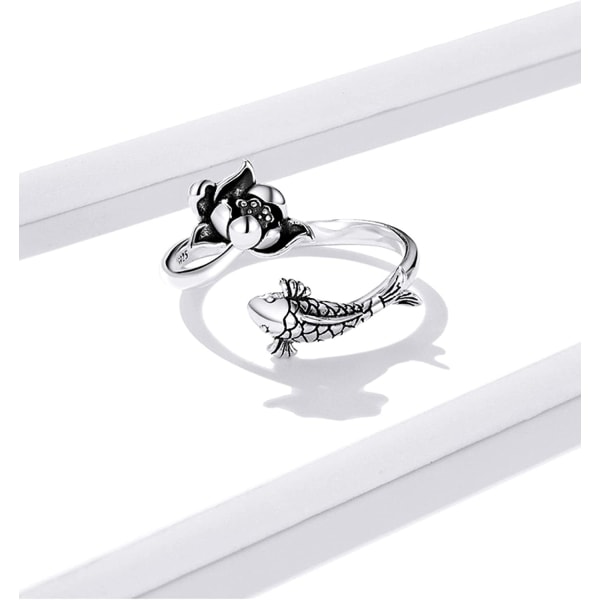 925 Sterling Silver Ring Koi Shape Lotus Adjusta