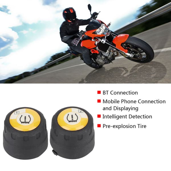 Motorcykel TPMS BT Däcktrycks- och Temperaturövervakningssystem för iOS / Android med Däckgivare