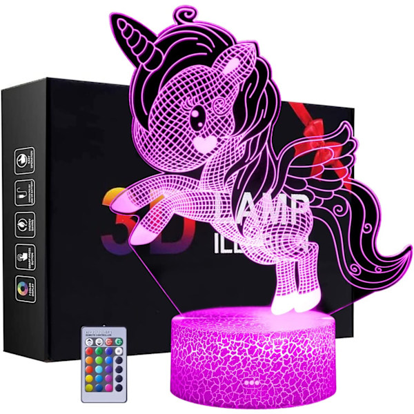 LED Enhörning Nattlampa, 3D Illusion Lampa Enhörning Present Lampor