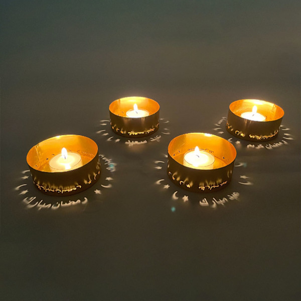 Tealight-ljusstake, elektropläterad metall, ihålig, dekorativ, liten ljusstake för meditation, semesterdekoration, typ 2