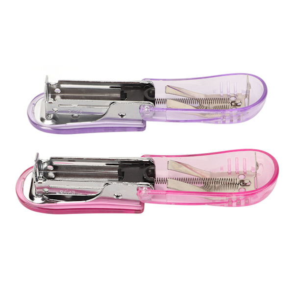 2 st miniklammer 20 ark kapacitet hävstångsstruktur bärbar klammer handhållen klammer för 24 stift 6 stift lila rosa