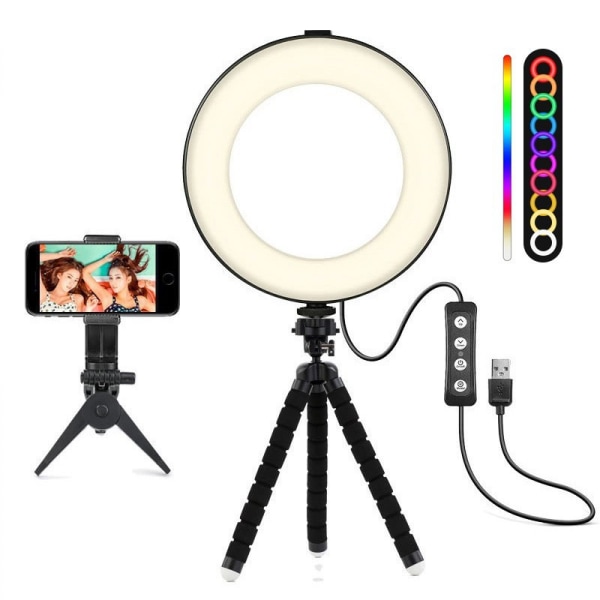 6\" Selfie Ring Light Med Stativ, Dimbar Skrivbordslampa RG