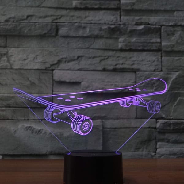 Skateboard Optisk Illusjon 3D LED Sensor Nattlys med Smart Berøring & USB-kabel 7 Farger