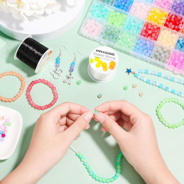 2 ruller elastisk snor til armbånd, elastisk magisk elastisk snor perle snor smykke tråd til vennskapsarmbånd, halskjeder, leireperler, ponnyperle Black & White