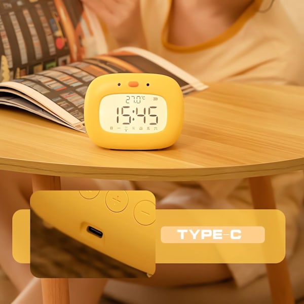 Vækkeur til Børn, LED Sød Vækkeur med Digital Display, Børns Søvn-træner, Ok til at Vågne Lys og Natlys, til Børn Yellow