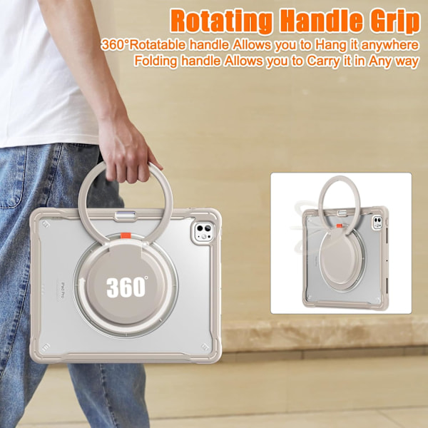 iPad Pro 11 tommer Deksel 2024 M4 Chip Lett Dobbeltlags Beskyttende Nettbrettdeksel, Slitesterke Sh0ck-Absorberende Hjørner med 360° Rotasjon Khaki iPad pro11 2024