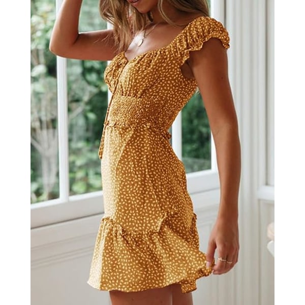 Dame Sommer Flæseærme Sweetheart Udskæring Print Kjole Mini Kjoler XXL