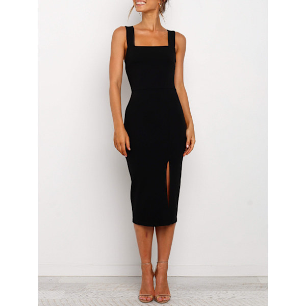Split Thigh Tank Kjole Bodycon Festkjoler (Sort M)