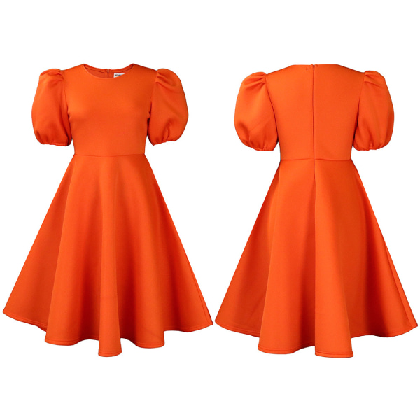 Square Neck Bubble Sleeve One-Piece Short Dress(Orange XXL)