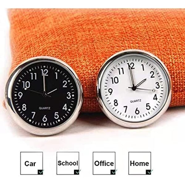 Bilklokke, Mini Quartz Analog Bil Dashbord Tid Luftventil Klistremerke Klokke Ur for Bildekorasjon, Universell og Lysende (Hvit)