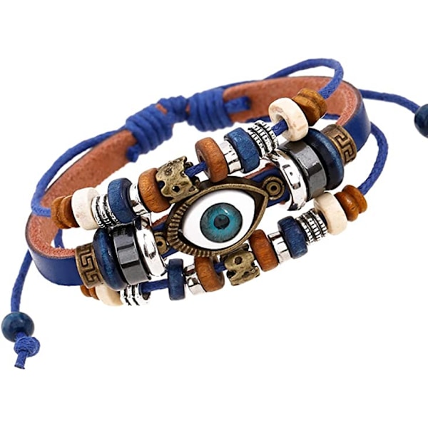 Bohemiska pärlor Vintage Evil Eye läderarmband justerbara