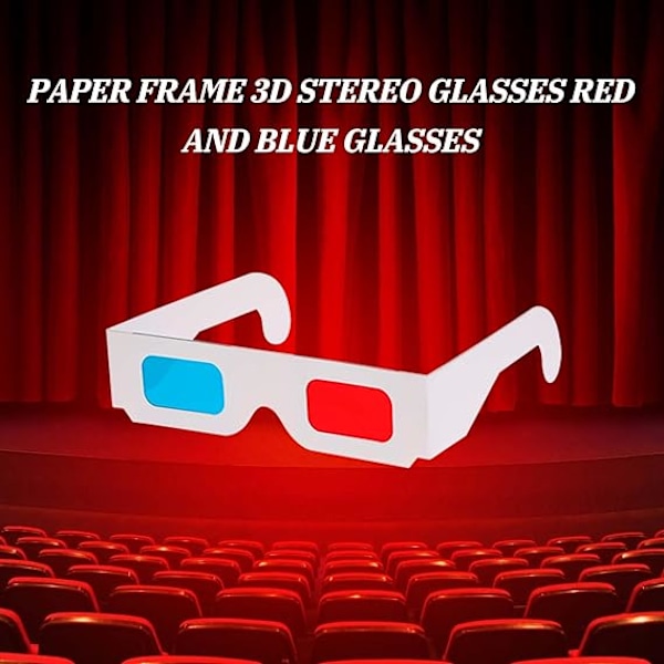 3D-pappersglasögon för filmer, filmglasögon, 3D-glasögon röda och cyan linser vit ram anaglyf glasögon kartong för filmer, vikta i skyddshylsa 10 pcs