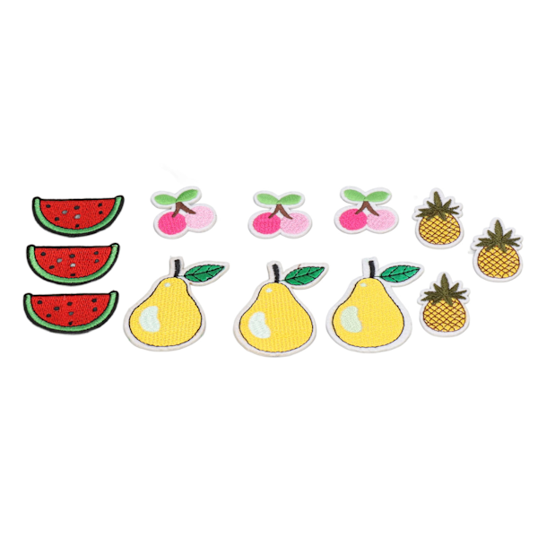 12 stk. frugt patches kirsebær ananas pære vandmelon søde mønstre levende farver stryge på patches til taske tøj sokker