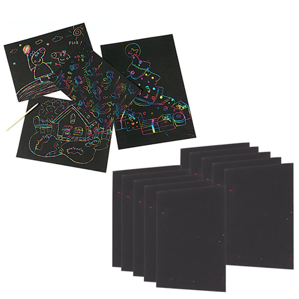 10 st DIY giftfria Scratch Art Paper Färgläggning Kort Skrapning Ritning Barn Leksak(8vo)