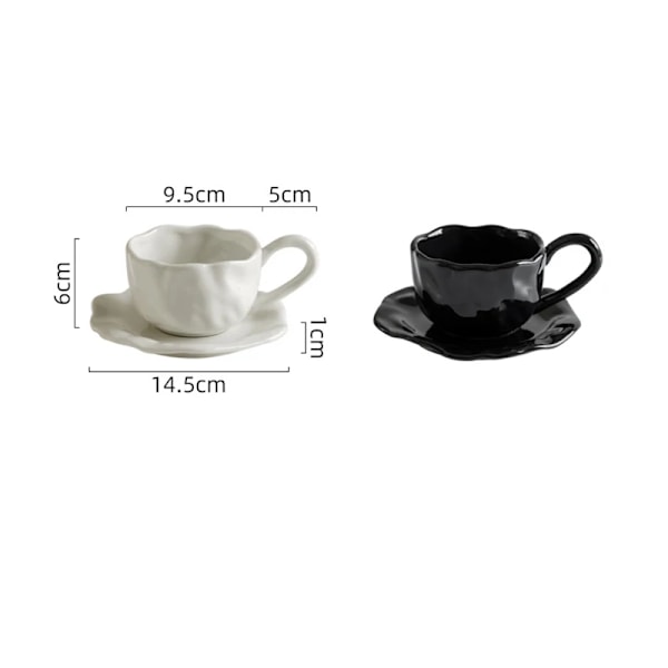 Modern Enfärgad Plisserad Keramisk Kaffemugg med Fat Eftermiddagste Dessertdryck Mugg Hem Tekopp Teservis Mugg Födelsedagspresent White