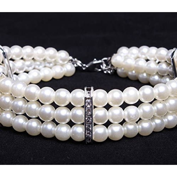 3 rad vita pärlor diamant hund halsband krage smycken med M
