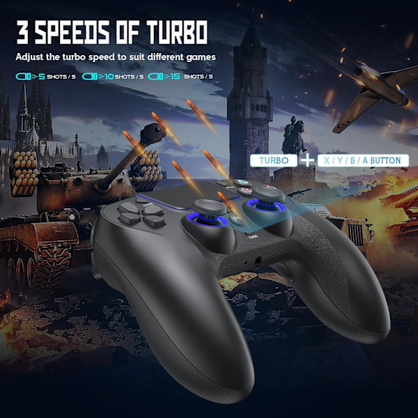 Trådlös handkontroll för PS-4, spelkontroll kompatibel med PS-4/Pro/Slim/PC, spelkontroll joystick med dubbla vibrationer/6-axlig gyrosensor/touchpanel/RG